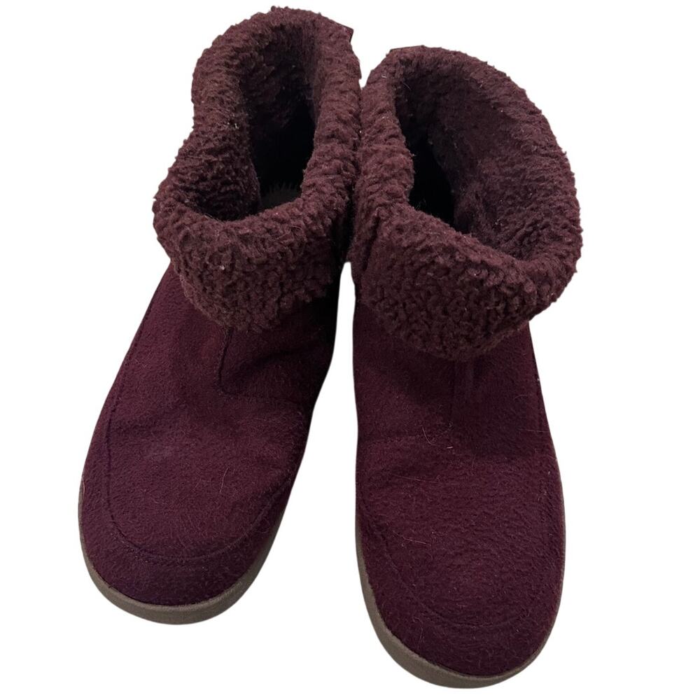Sanuk Roll Top Felt Bay-Sick Sherarling Fleece Bootie Burgundy Women's size 9